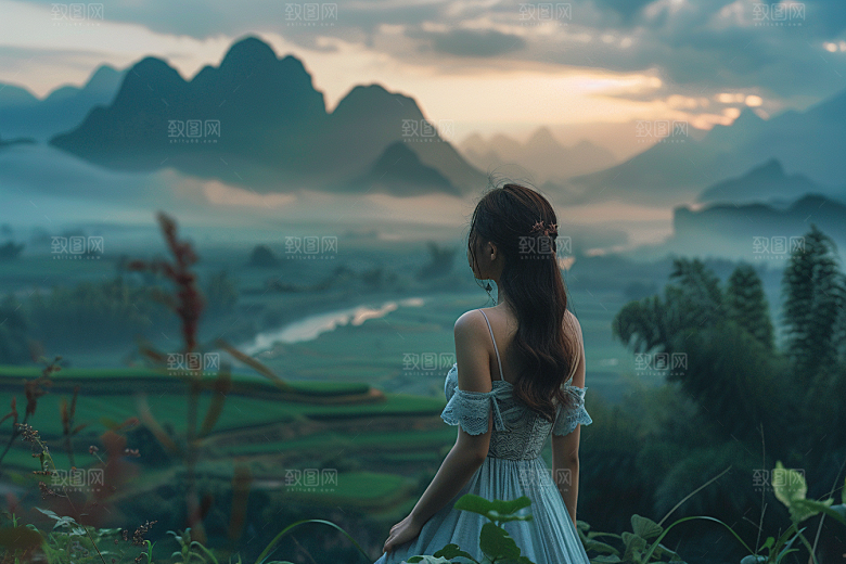女生旅行背影高清风光摄影图