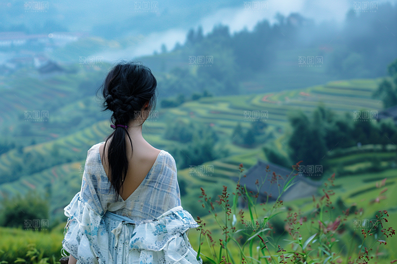 女生旅行背影旅游探险摄影图