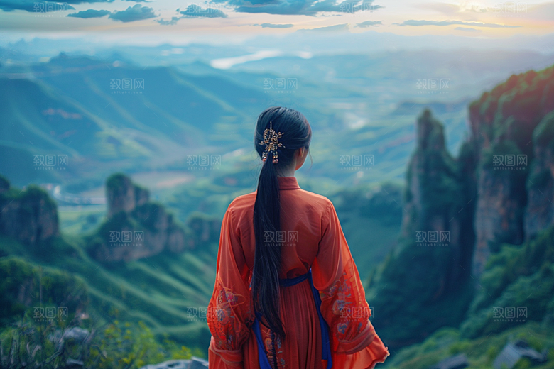 女生旅行背影人物唯美摄影图
