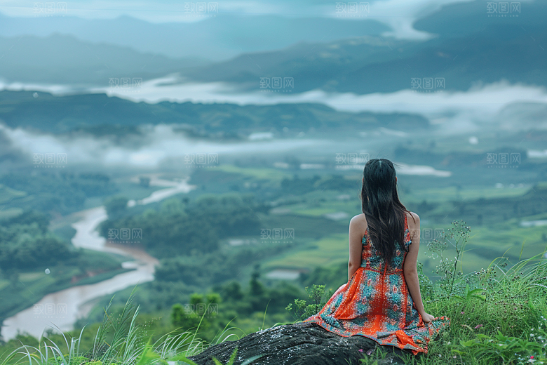 女生旅行背影高清自由行摄影图