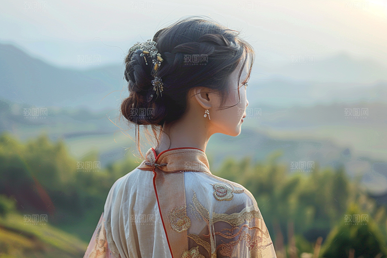 女生旅行背影自然户外摄影图