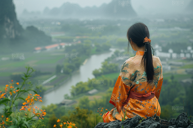 女生旅行背影辽阔唯美摄影图