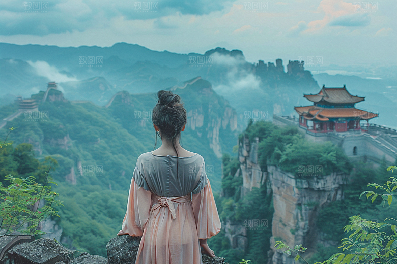 女生旅行背影高清唯美摄影图