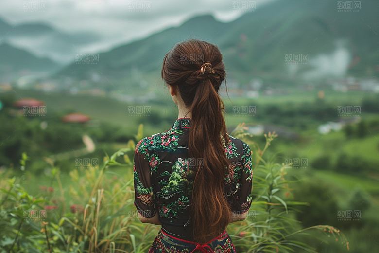 女生旅行背影自由行旅游摄影图