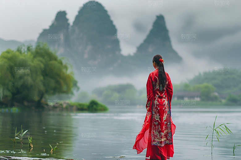 女生旅行背影辽阔探险摄影图