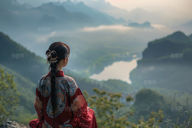 女生旅行背影高清徒步摄影图
