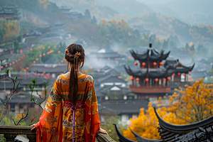 女生旅行背影高清探险摄影图