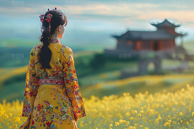 女生旅行背影自由行徒步摄影图
