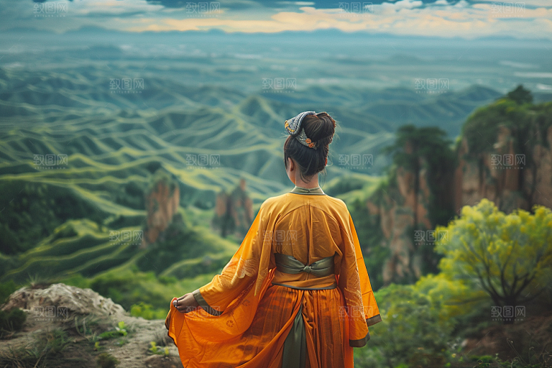 女生旅行背影自然徒步摄影图