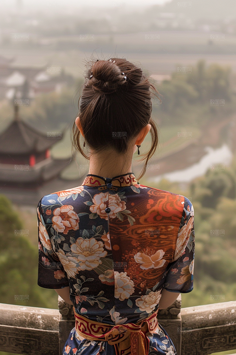 女生旅行背影高清自然摄影图
