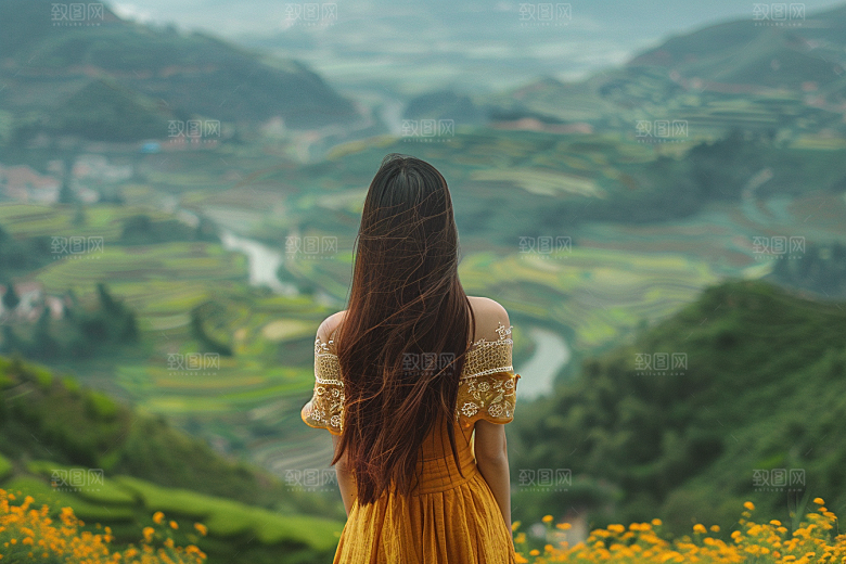 女生旅行背影高清旅游摄影图