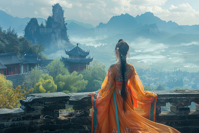 女生旅行背影自由行户外摄影图