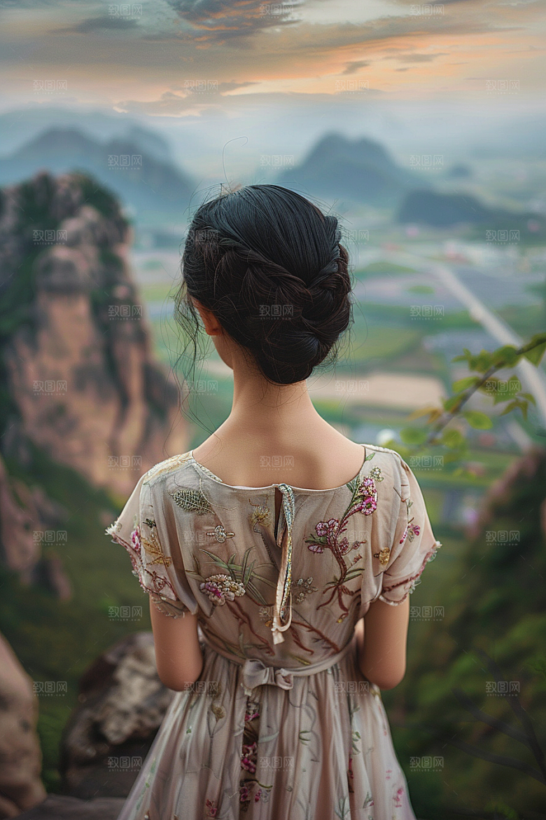 女生旅行背影自由行自然摄影图