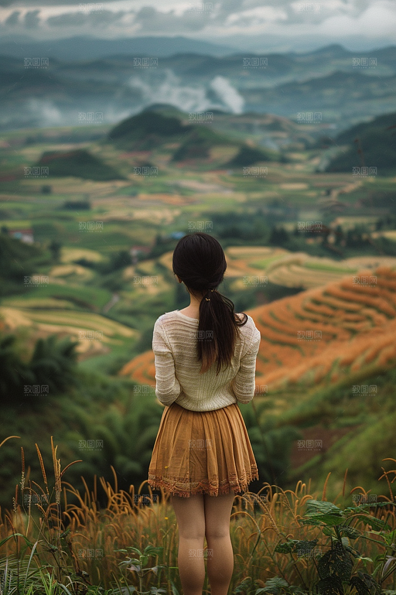 女生旅行背影自然旅游摄影图