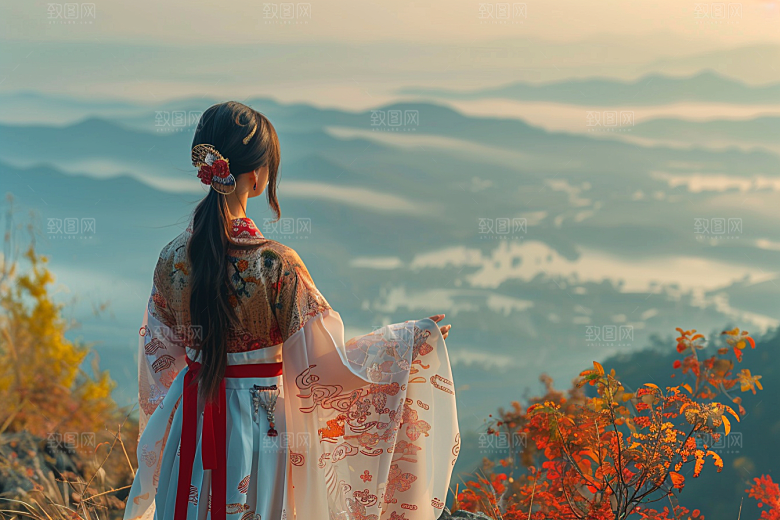 女生旅行背影探险户外摄影图