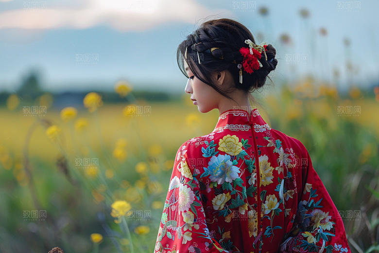 女生旅行背影高清自由行摄影图