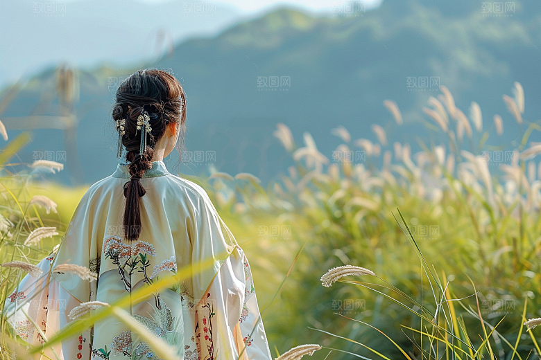 女生旅行背影唯美风光摄影图