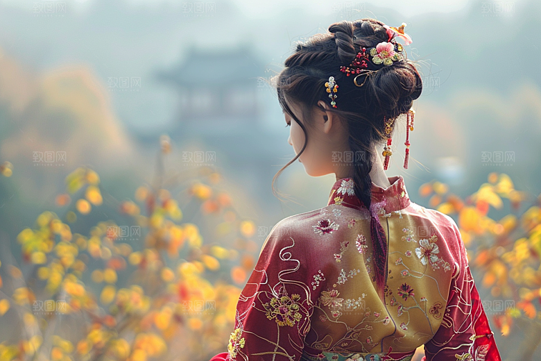 女生旅行背影辽阔自然摄影图