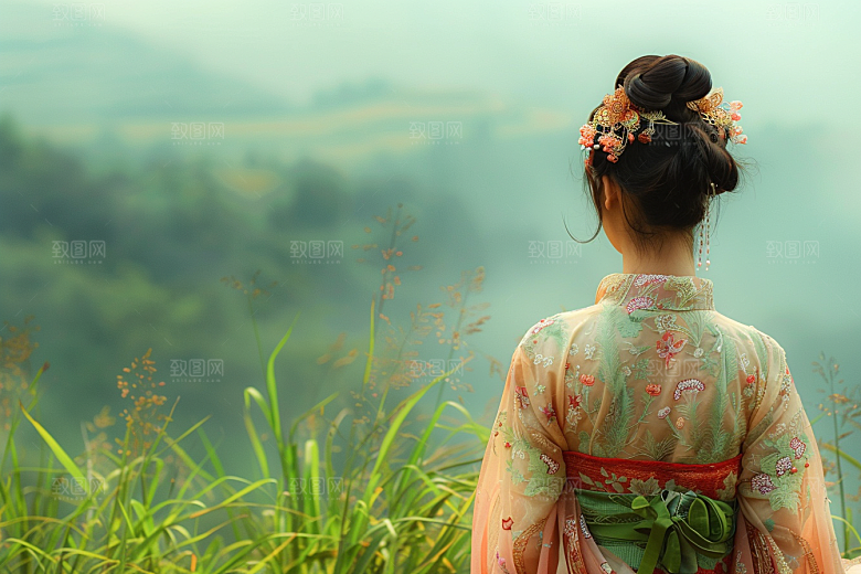 女生旅行背影自然辽阔摄影图