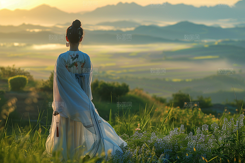 女生旅行背影辽阔风光摄影图