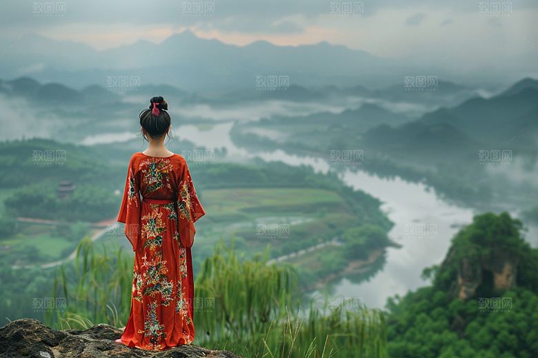 女生旅行背影户外自然摄影图