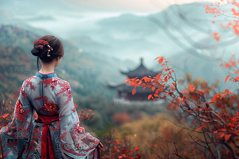 女生旅行背影高清唯美摄影图