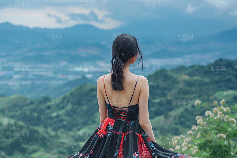 女生旅行背影自然旅游摄影图