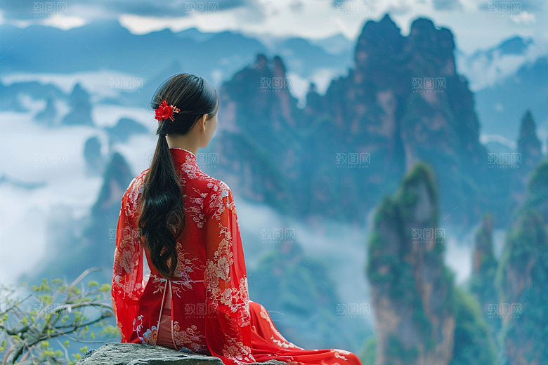 女生旅行背影自由行高清摄影图