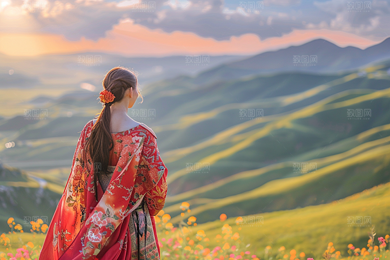 女生旅行背影人物唯美摄影图