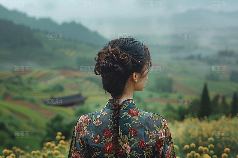女生旅行背影自然户外摄影图