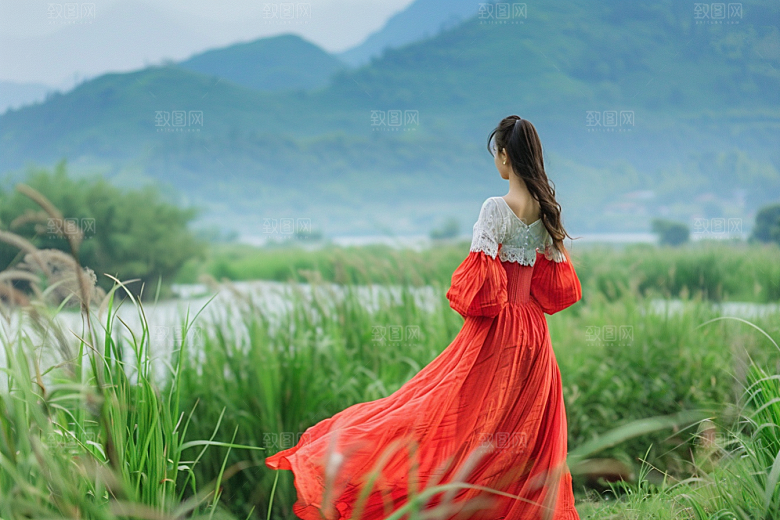 女生旅行背影旅游唯美摄影图