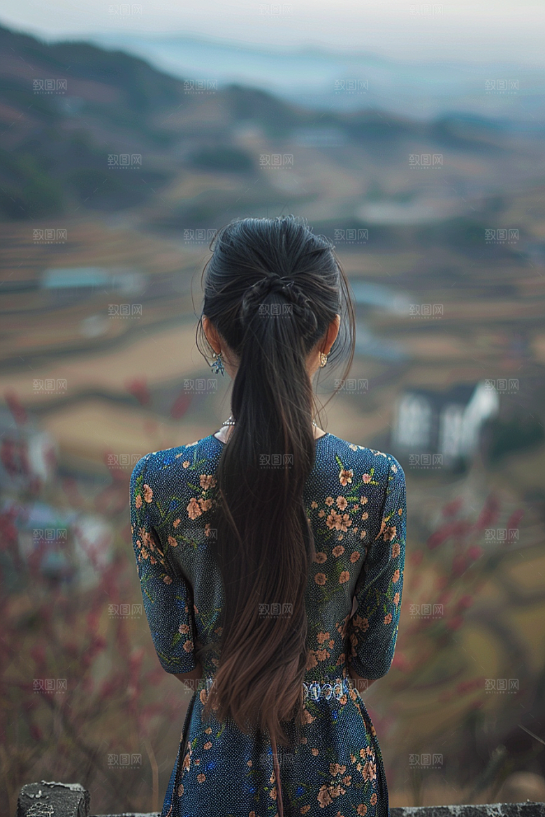 女生旅行背影探险辽阔摄影图