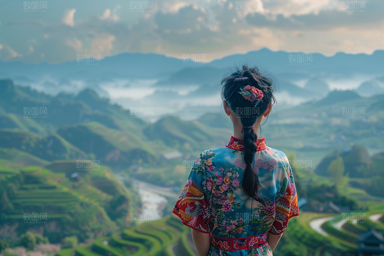 女生旅行背影人物辽阔摄影图