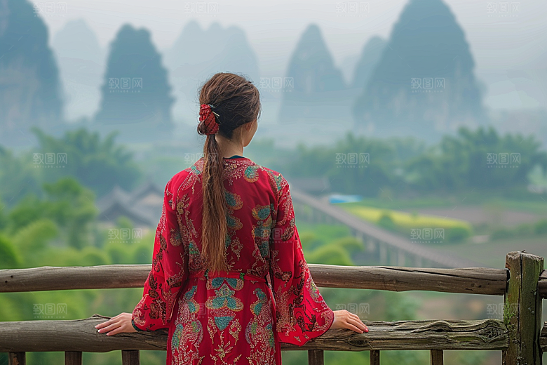 女生旅行背影户外人物摄影图