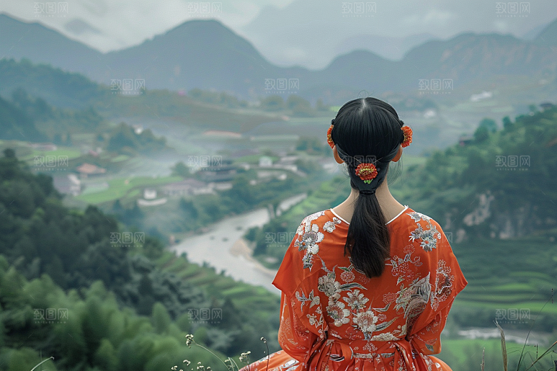 女生旅行背影辽阔徒步摄影图