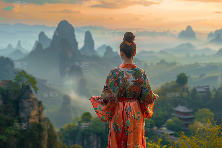 女生旅行背影唯美徒步摄影图