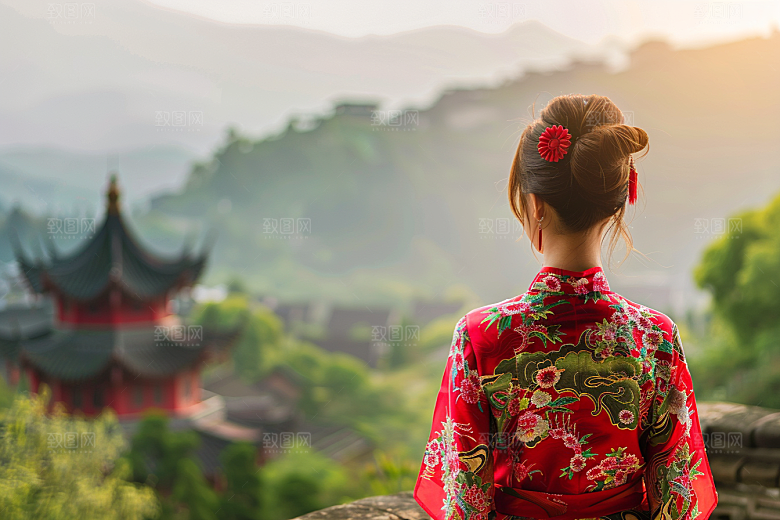 女生旅行背影自由行自然摄影图