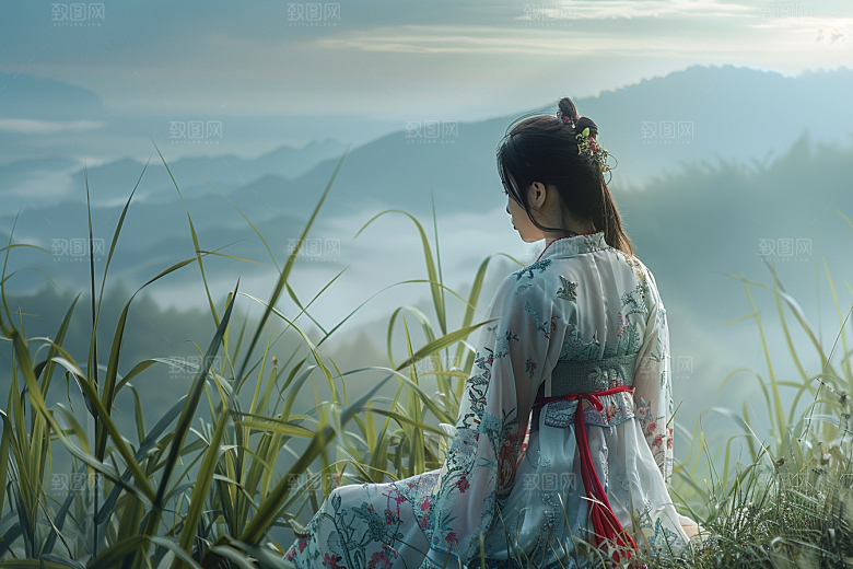 女生旅行背影旅游户外摄影图