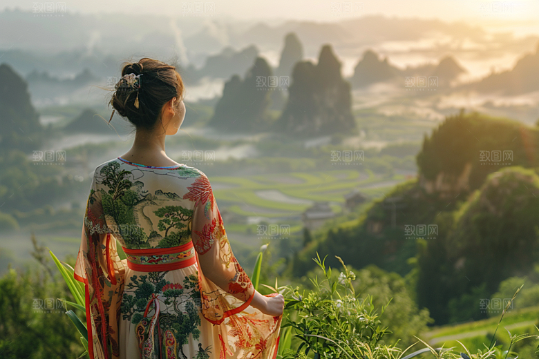 女生旅行背影旅游风光摄影图