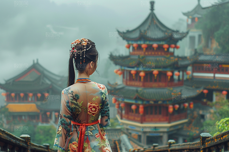 女生旅行背影风光高清摄影图