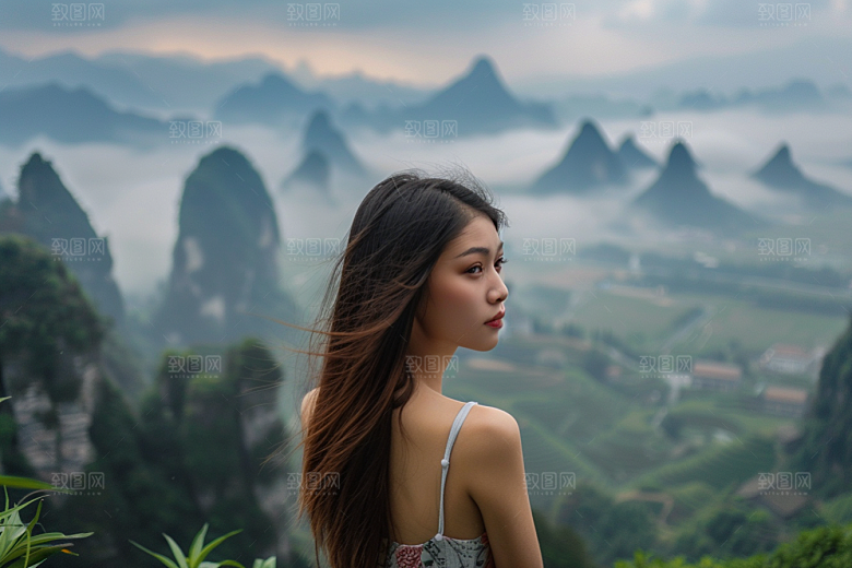 女生旅行背影风光唯美摄影图