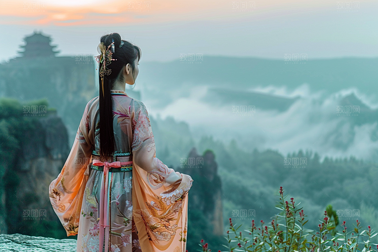 女生旅行背影风光唯美摄影图