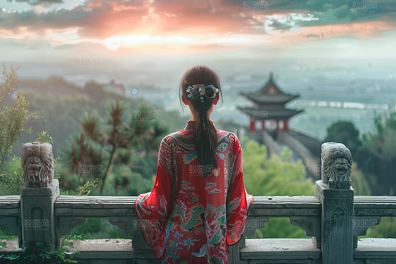 女生旅行背影徒步风光摄影图