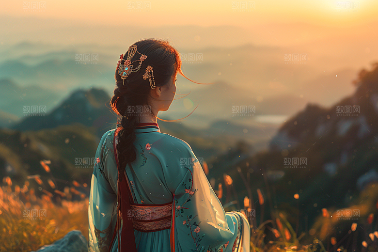 女生旅行背影人物辽阔摄影图