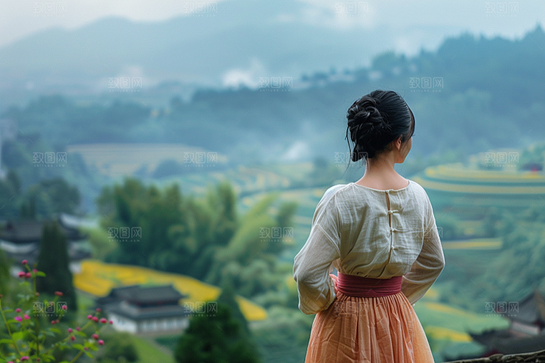 女生旅行背影高清风光摄影图