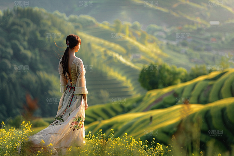 女生旅行背影自然户外摄影图