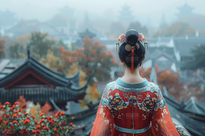 女生旅行背影探险自然摄影图