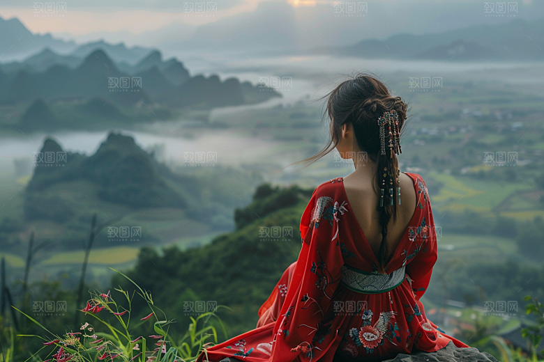 女生旅行背影自然旅游摄影图