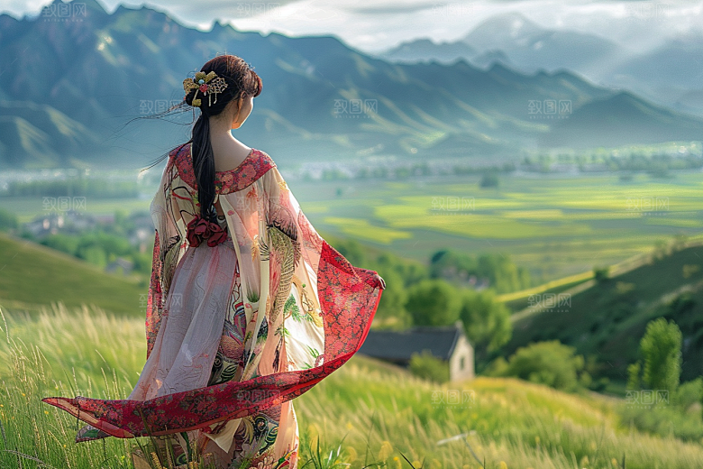 女生旅行背影户外探险摄影图