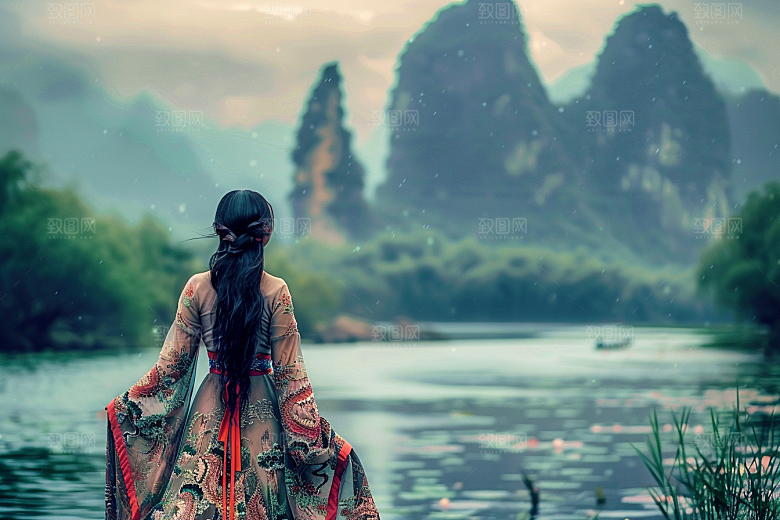 女生旅行背影自然人物摄影图